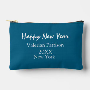 Happy new year blue name place year boho simple accessory pouch
