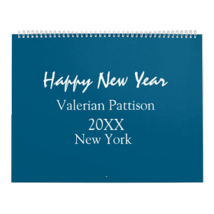 Happy new year blue name place year boho simple calendar