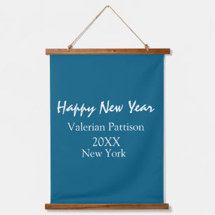 Happy new year blue name place year boho simple  hanging tapestry