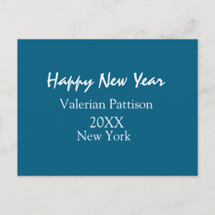 Happy new year blue name place year boho simple  holiday postcard