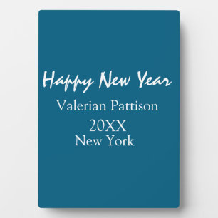 Happy new year blue name place year boho simple  plaque