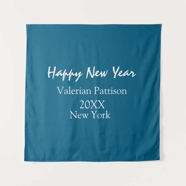 Happy new year blue name place year boho simple  tapestry (Front)