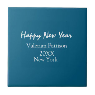 Happy new year blue name place year boho simple tile