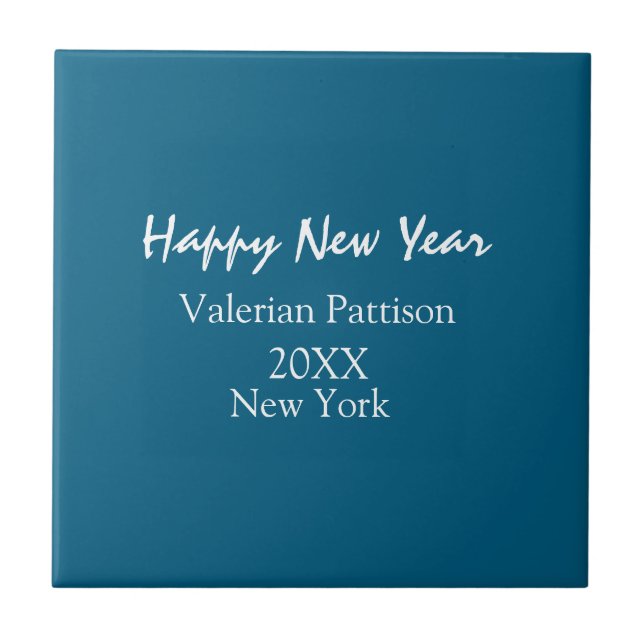 Happy new year blue name place year boho simple  tile (Front)