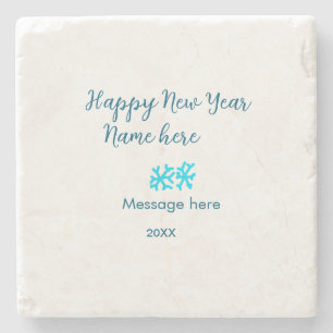 Happy New Year blue snowflakes modern rusticsimple Stone Coaster