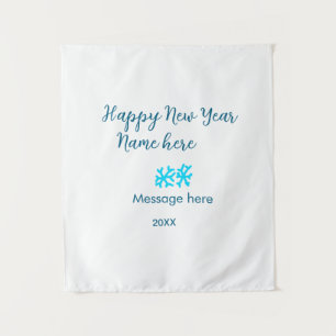 Happy New Year blue snowflakes modern rusticsimple Tapestry