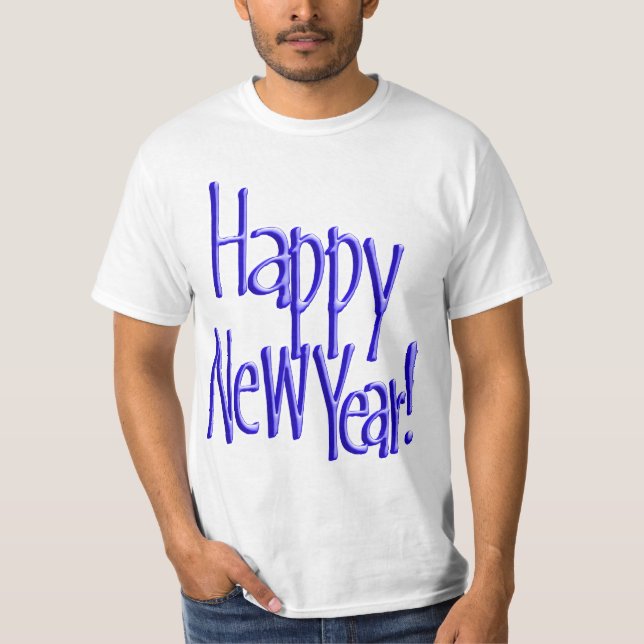 Happy New Year - Blue Text T-Shirt (Front)