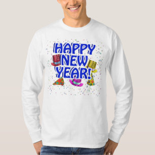 Happy New Year - Blue Text with Party Hats T-Shirt