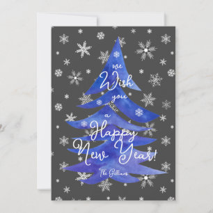 happy new year blue tree holiday card