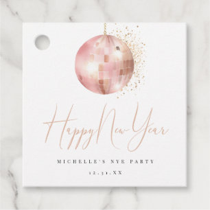 Happy New Year Blush Pink Rose Gold Disco Ball  Favour Tags