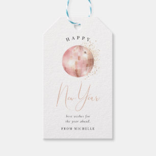 Happy New Year Blush Pink Rose Gold Disco Ball Gift Tags