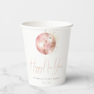 Happy New Year Blush Pink Rose Gold Disco Ball Paper Cups