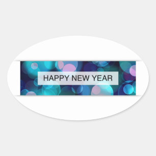 happy new year (bokeh) oval sticker