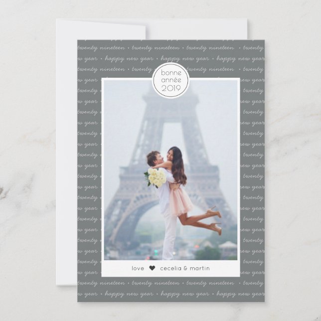 Happy New Year Bonne Année Script Holiday Card (Front)