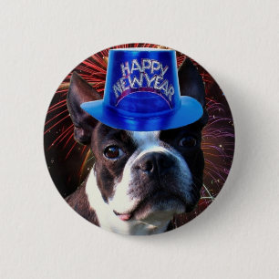 Happy New Year Boston terrier button