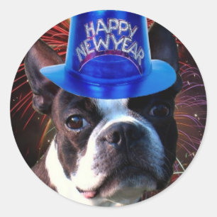 Happy New Year Boston terrier stickers