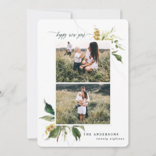 Happy new year botanical two photo family  holiday card