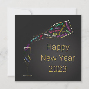 Happy New Year Bottle Glass Colourful Motivation Invitation