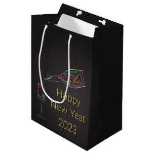 Happy New Year Bottle Glass Colourful Motivation Medium Gift Bag