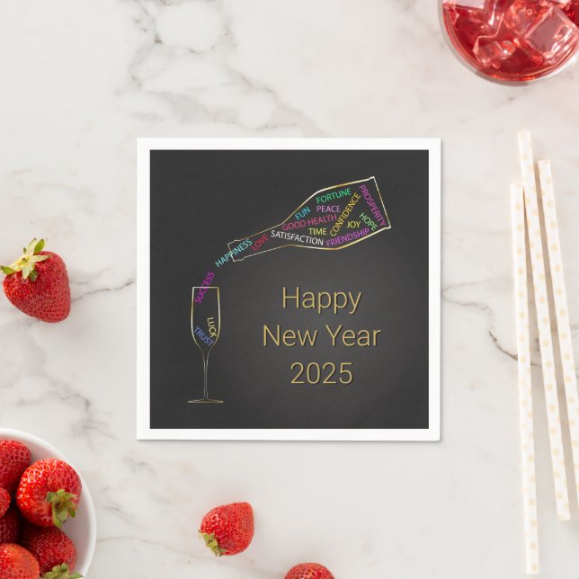 Happy New Year Bottle Glass Colourful Motivation Napkin (Insitu)