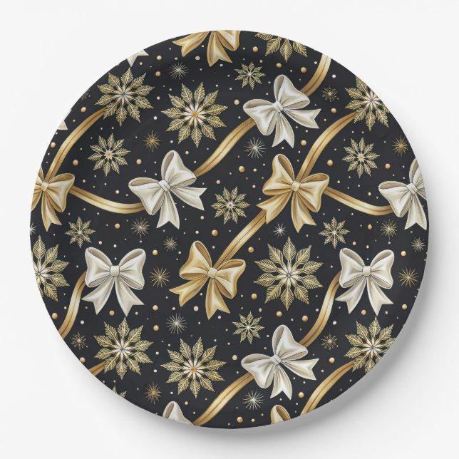 Happy New Year Bows  Paper Plate (Front)