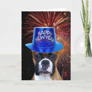 Happy New Year Boxer dog greeting card
