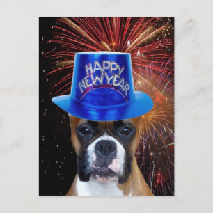 Happy New Year Boxer dog postcard