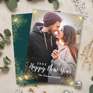 Happy New Year Bright Sparkling Sparkler Photo Holiday Card