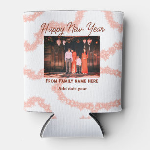 Happy new year brown add photo family name glitter can cooler