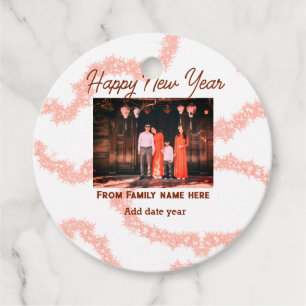 Happy new year brown add photo family name glitter favour tags