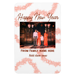 Happy new year brown add photo family name glitter magnet