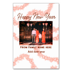 Happy new year brown add photo family name glitter table number