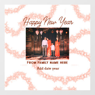 Happy new year brown add photo family name glitter window cling
