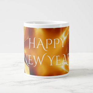 Happy New Year Brown Gold Copper Elegant Star Large Coffee Mug
