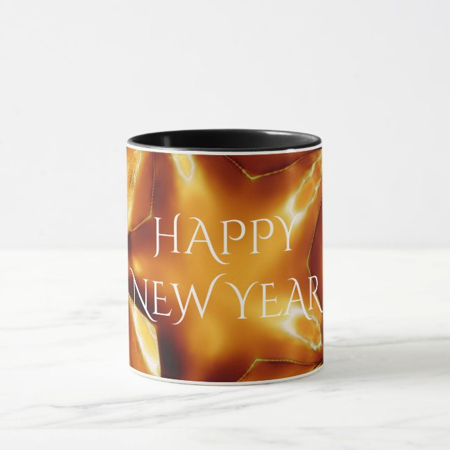 Happy New Year Brown Gold Copper Elegant Star Mug (Center)