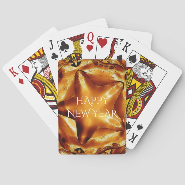 Happy New Year Brown Gold Copper Elegant Star Playing Cards (Back)