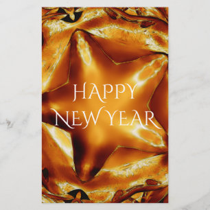 Happy New Year Brown Gold Copper Elegant Star Stationery