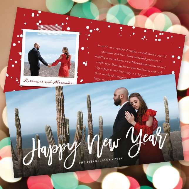 Happy New Year Brush Script Calligraphy Photo Holiday Card (Creator Uploaded)