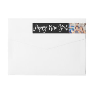 Happy New Year Brush Script Photo Holiday Address Wrap Around Label