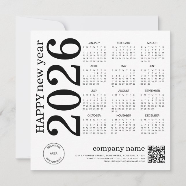 Happy New Year Business 2025 Calendar Logo QR Code Holiday Card (Front)