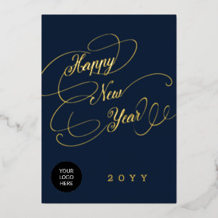 Happy New Year business corporate logo gold Foil Holiday Card