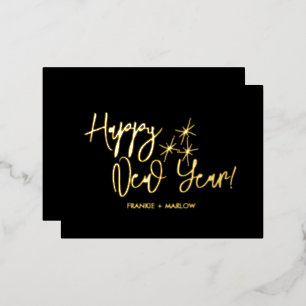 Happy New Year Business Logo Black Gold Foil Holiday Postcard