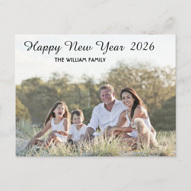 Happy New Year Calligraphy 2 Photo  Holiday Postcard (Front)