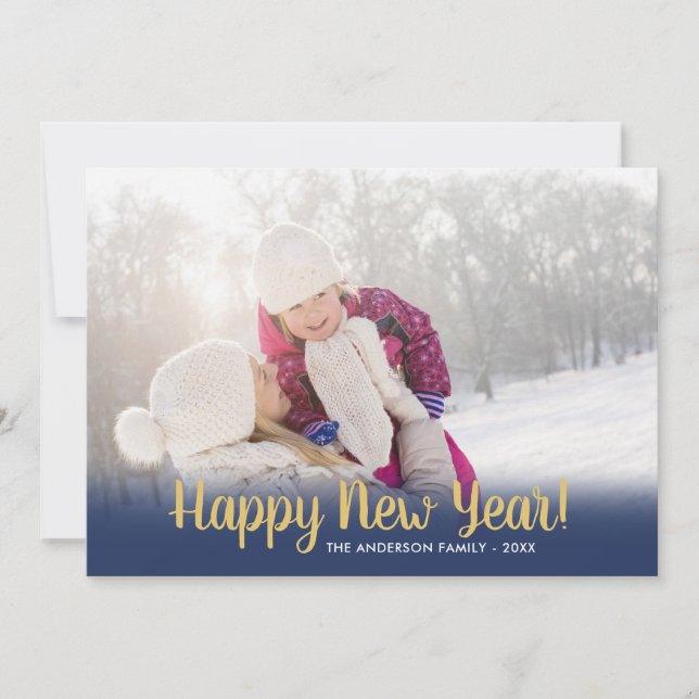Happy New Year Calligraphy | 2 Photos Holiday Card (Front)