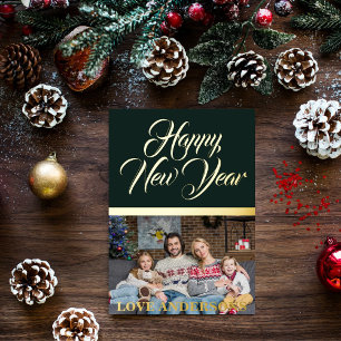 Happy New Year Calligraphy Gold Metallic Foil  Foil Holiday Card