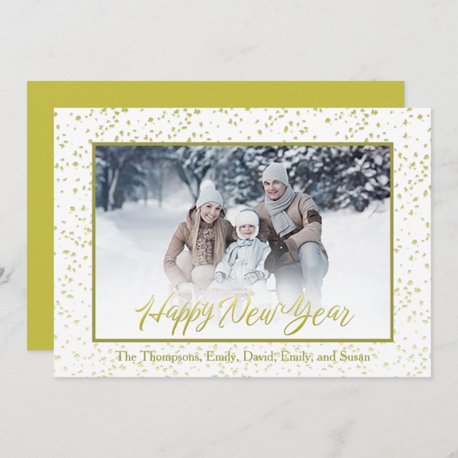 Happy New Year Calligraphy Script Gold 1 Photo Holiday Card (Front/Back)