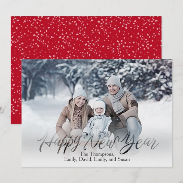 Happy New Year Calligraphy Script Simple 1 Photo Holiday Card (Front/Back)