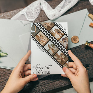 Happy New Year Camera Film Minimal Collage Photo Holiday Card