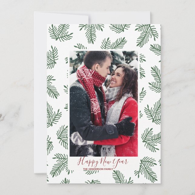 happy new year card holiday winter foliage branch (Front)