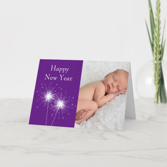 Happy New Year Card with Photo (purple) (Front)